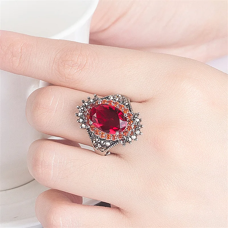

Hot sale Jewelry Antique Silver Oval Ruby Ring Finger Band Adjustable Dragon Red Gem Opening Ring, Gold