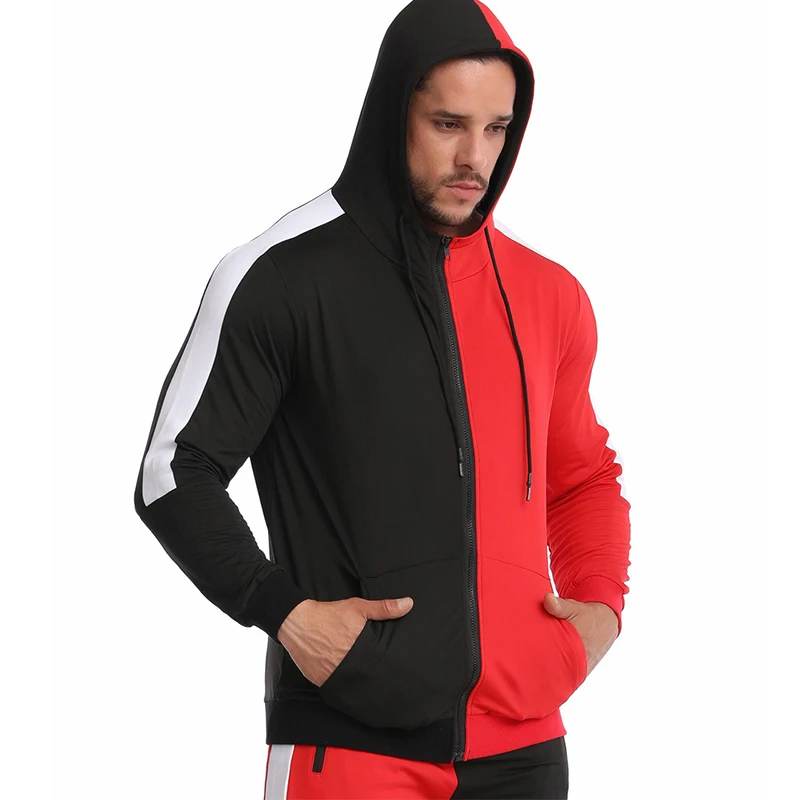 

2021 winter new plus velvet sports jackets color contrast stitching zipper hoodie men's warm sweatshirt