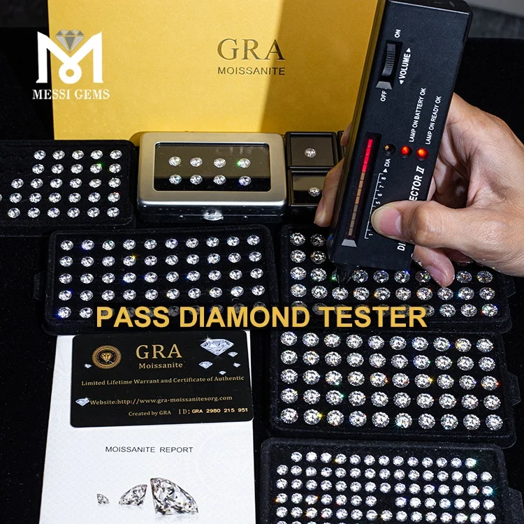 

Messi GRA Pass Diamond Tester Loose Synthetic Moissanite Diamond Stone Round VVS 1CT White DEF Moissanite