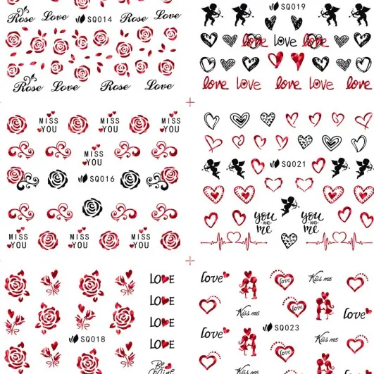 

12pcs/set Hot Selling Valentine's day sticker nail art 3D simulation sticker love rose kiss lipstick perfume sticker