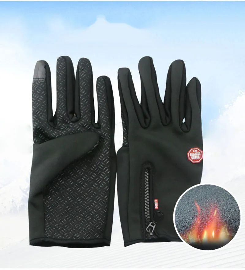 Riding Gloves Winter Outdoor Sports Full Finger Glove Warm Waterproof Fleece Mittens Touchscreen Adult Unisex Gloves For Cycling