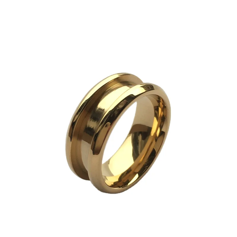 

Cheap wholesale channel 316L stainless steel ring gold colored blank ring for inlay 8MM