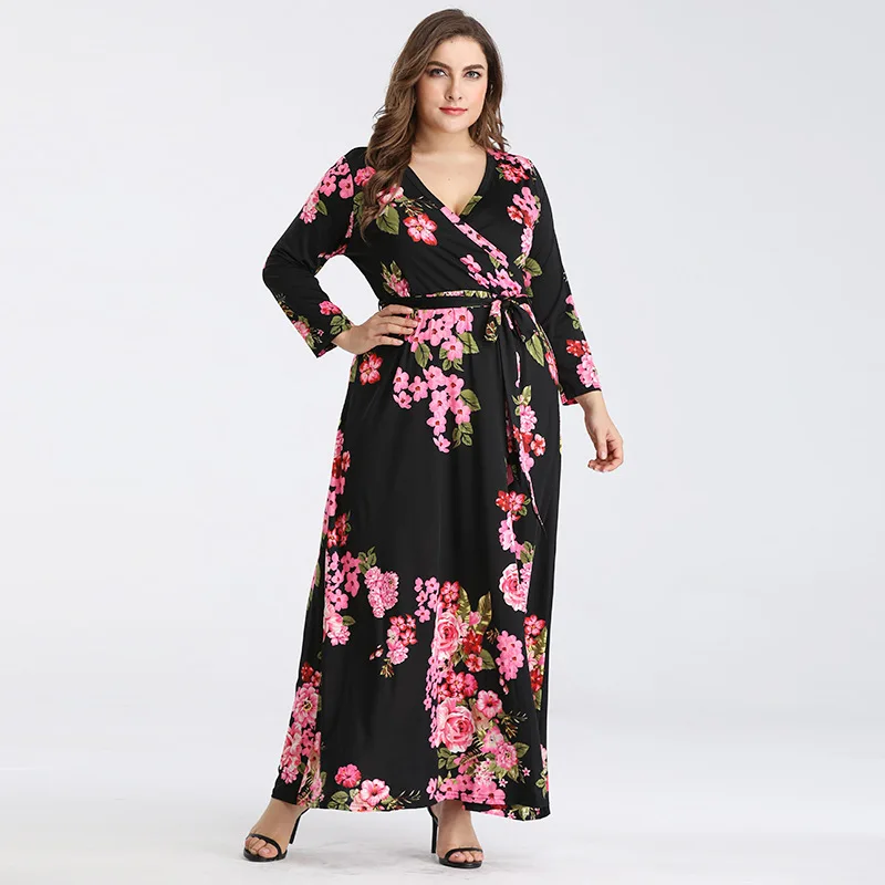 

2020 Fall fashion Wholesale Sexy V-Neck Plus Size Women Clothing Casual Maxi Oversized Plus Size Dresses, Shown