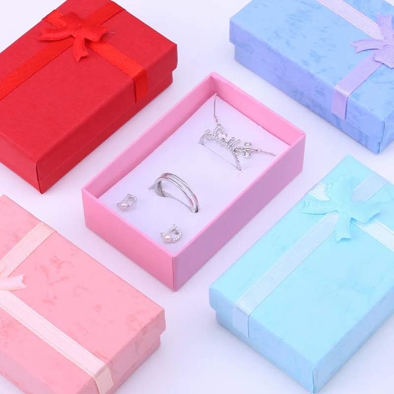 

Wholesale Pink Cardboard Necklace Ring Stud Earring Box Packaging Jewelry With Ribbon, Customized