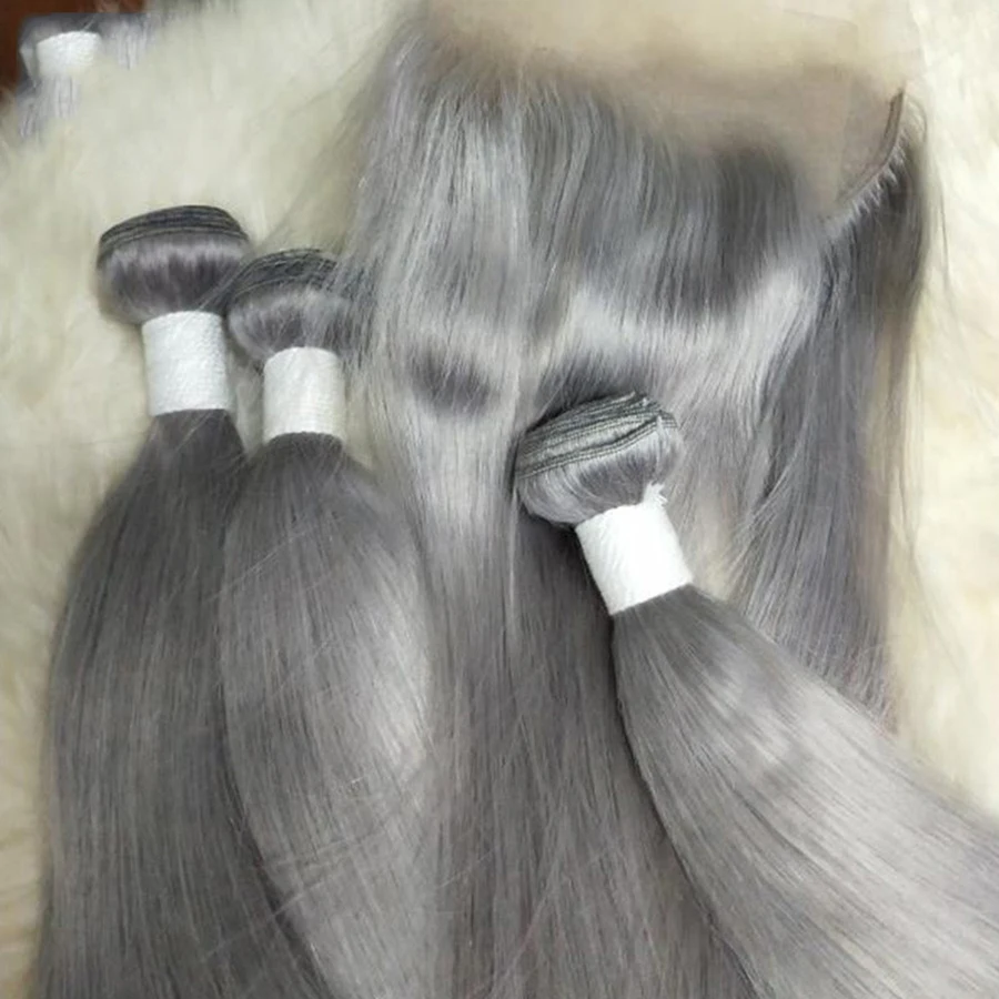 

Hot Sale Grey Long Straight virgin Hair Grey Color Natural Human Hair For Woman