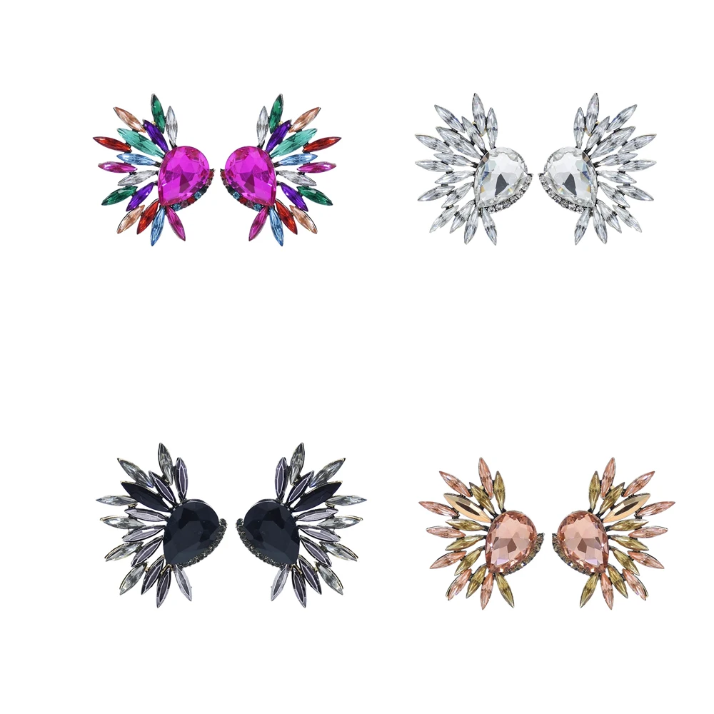 

Korean Jewelry Zircon Pearl Heart Crystal Flower Angel Wings Geometry Stud Earrings For Women Statement EarJewelry, Clear,black,pink,colorful