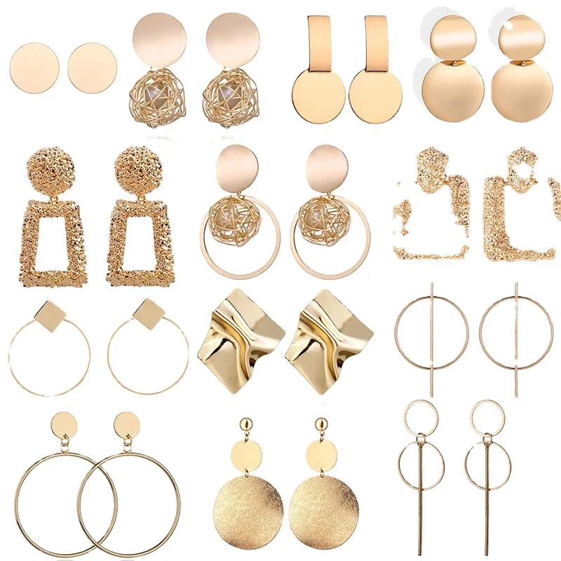 

Fashion Statement Earrings 2020 Women Hanging Dangle Drop Earring Big Geometric Round Earrings, As shown