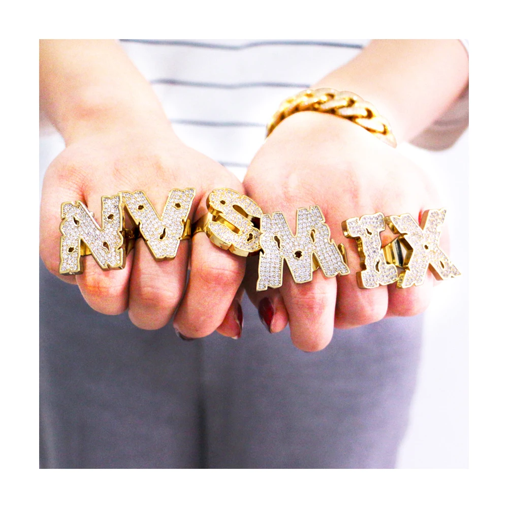 

Wholesale hip hop ring European and American style big gold ring 26 English letters open ring
