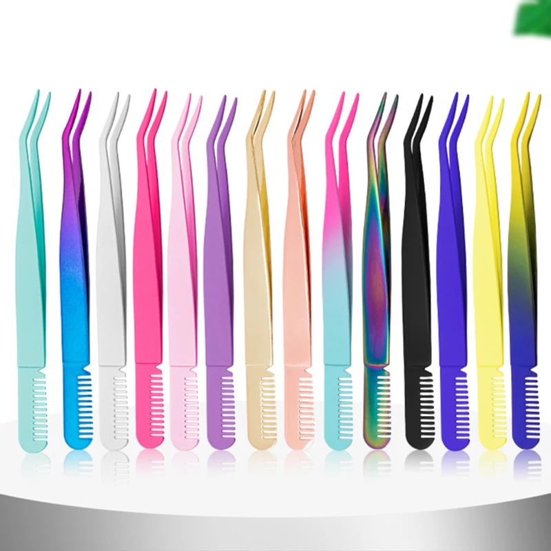 

Custom Logo Colorful High Quality Long Eyelashes Tweezers With Comb Private Label Eyelash Applicator, Colors