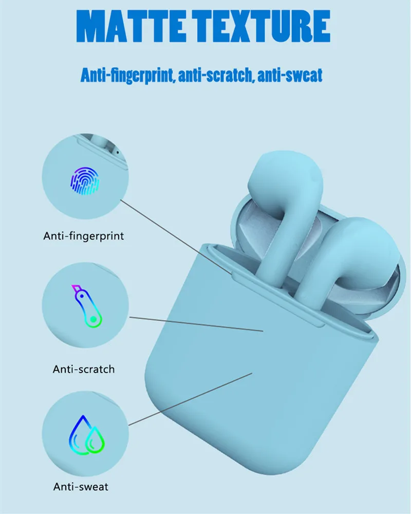 Lonvel Wholesale Colorful TWS i12 inpods 12 Wireless Earphones Frosted Feel Touch Control Tws Earbuds Macaron Bluetooth Earphone - ANKUX.COM