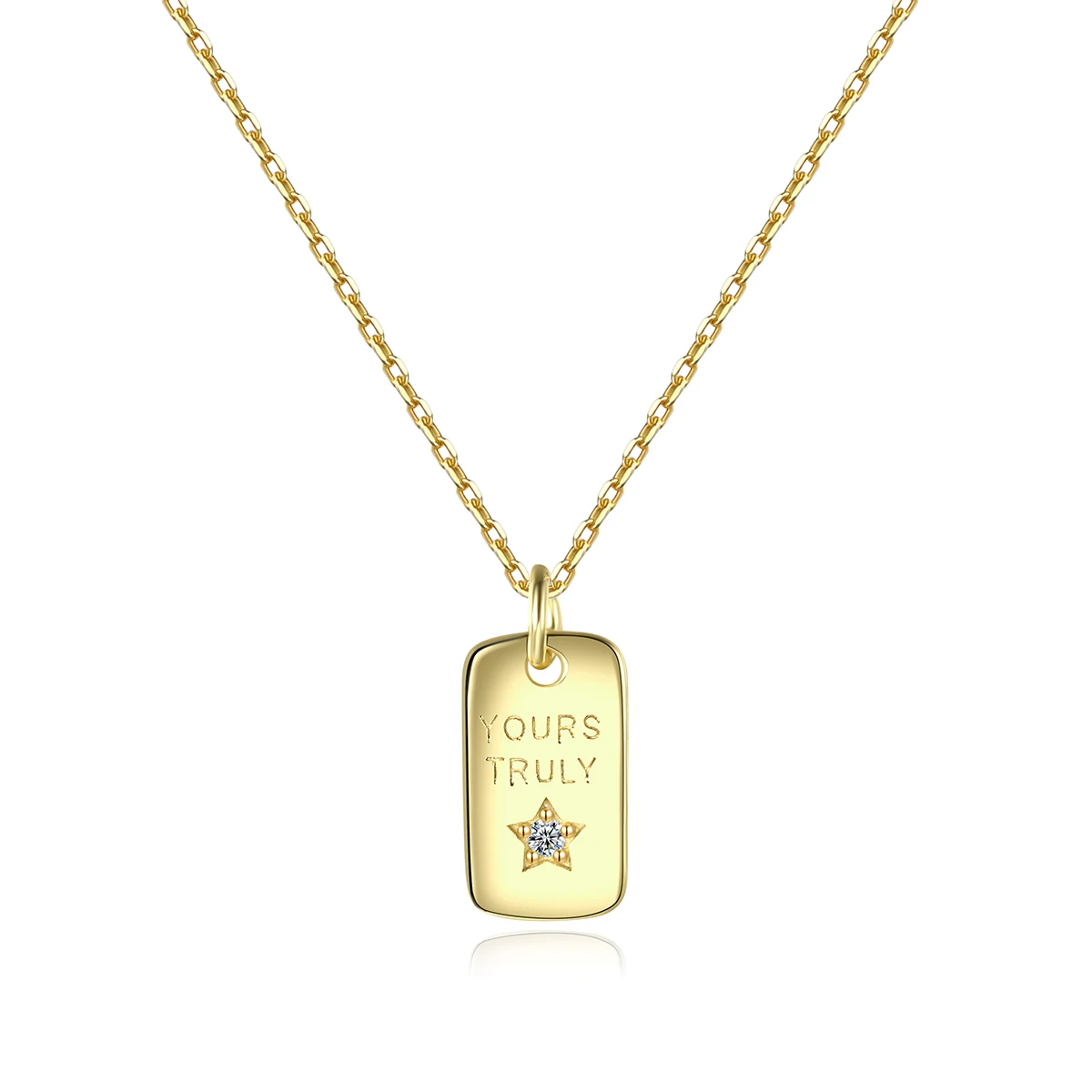 

925 Sterling Silver Simple Design Tiny Square Shaped Bar Letter Star Necklace 14K Gold Plated Jewelry Wholesale Link Chain