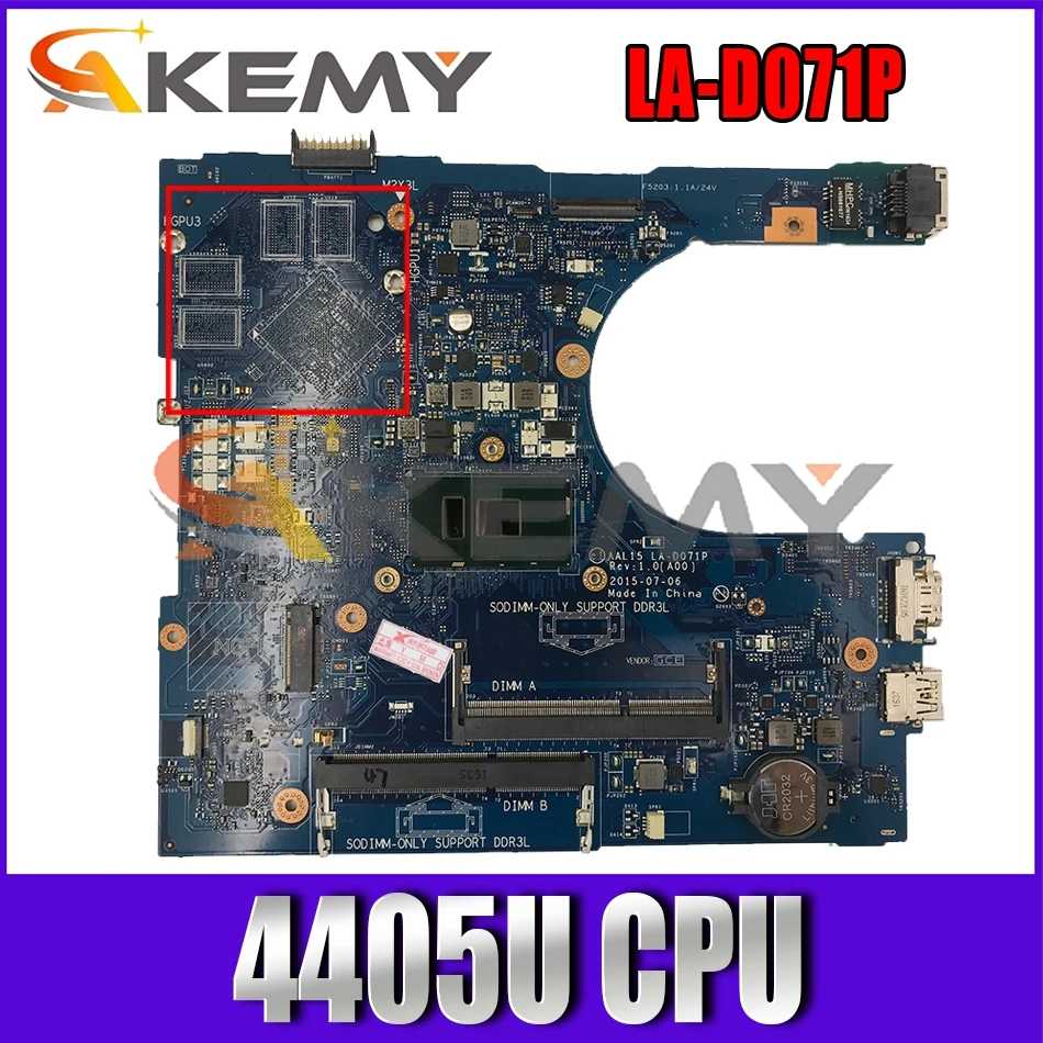 

AAL15 LA-D071P MB For DELL 15-5559 17-5759 14-5459 Laptop Motherboard With CN-096H02 SR2EX 4405U 100% Fully Tested
