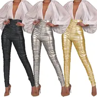 

XA3306 women fashion solid bandage bodycon leather pants