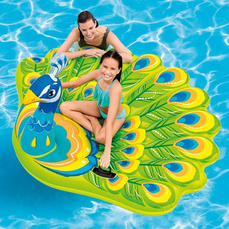 

2021 PVC Newly Designed Flamingo Peacock 6-person Inflatable Floating Island Swimming Floating Bed Lounge Water Game Pool Float, Green