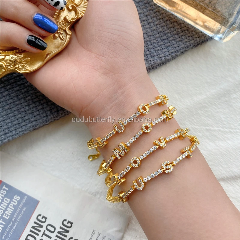 

18K Gold Plated Tennis Bracelet Custom Name Letter Love Ankle Bracelet Initial Bracelet