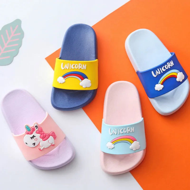 

Kids Slippers for Boy Girl Rainbow Shoes 2022 New Summer Toddler Animal Kids Indoor Baby Slippers PVC Cartoon Kids Slippers