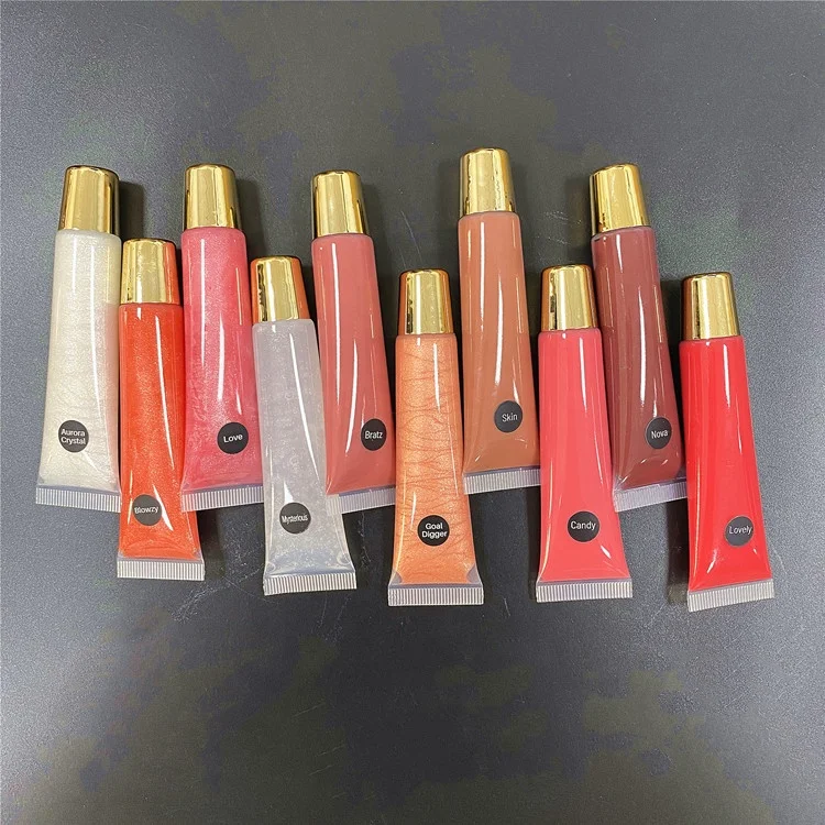 

Wholesale Squeeze Glossy Lipgloss Tube Custom Your Own Logo Shimmer Glossy Matte Lip Gloss