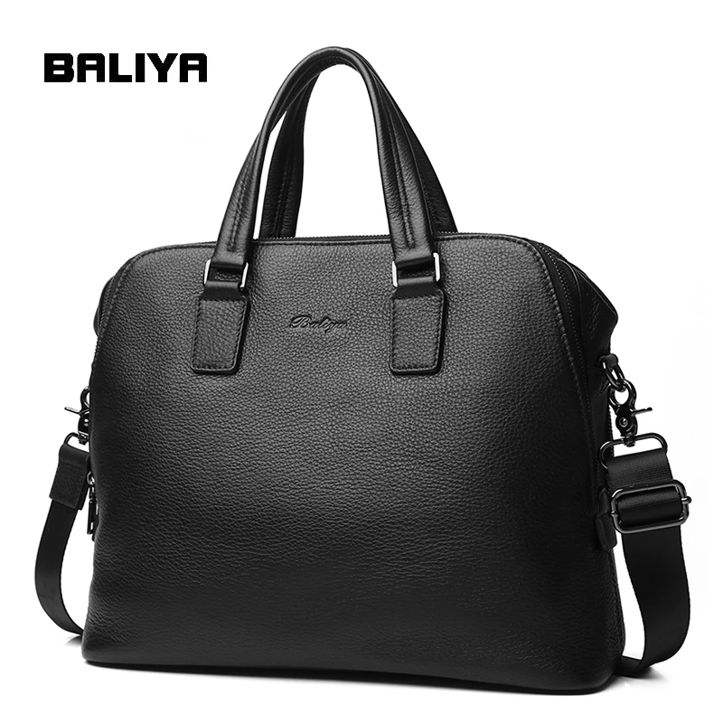 

BALIYA Wholesale Black Men Business Leather Briefcase Genuine Leather Men Briefcases, Black or customized