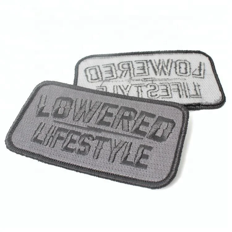 

China Embroidered Services Iron on Custom Made Own Name Logo Fabric Merrow Border Embroidery Patches, Follow pantone color chart