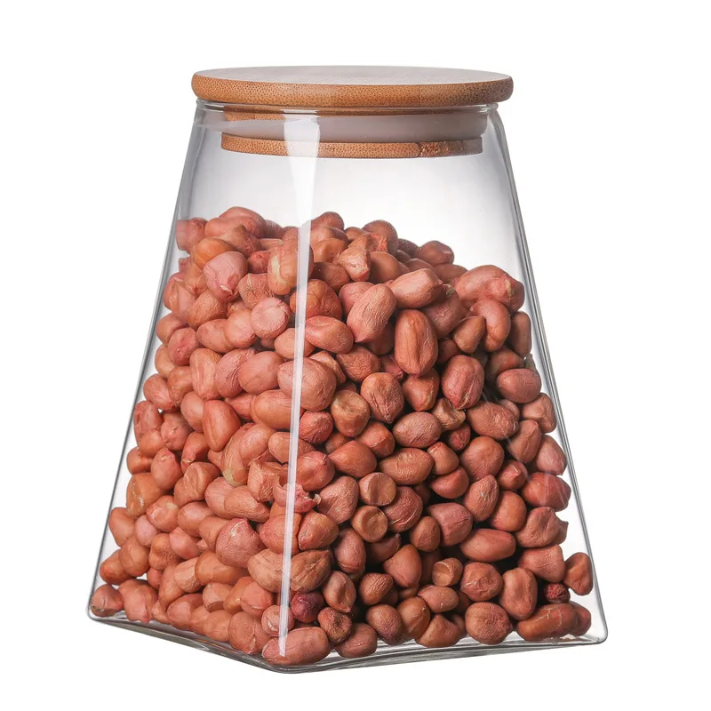 

Large capacity trapezoidal coffee storage jar borosilicate glass jar supplier