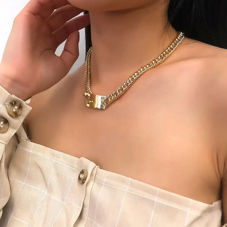 

Wholesale Simplicity metal Chain Item Retro Jewelry 14k gold street hip hop necklace, Rose gold,sliver