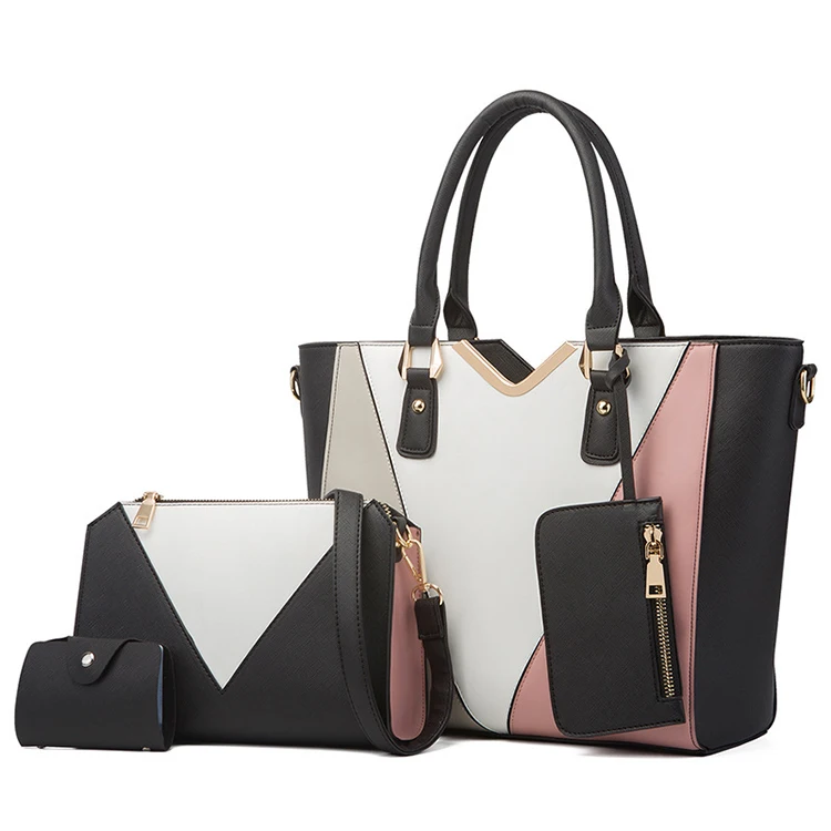 

New Luxury Designer Women's Fashion Colorful Large Capacity Handbags Purses 4 Pieces Suit PU Leather Ladies Big Hand Bag Set
