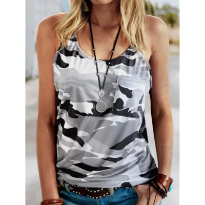 

2021 New Fashion Sexy Women Camouflage Sleeveless T Shirt Summer Clothing Plus Size  Print Sling Shirts For Woman Camisole