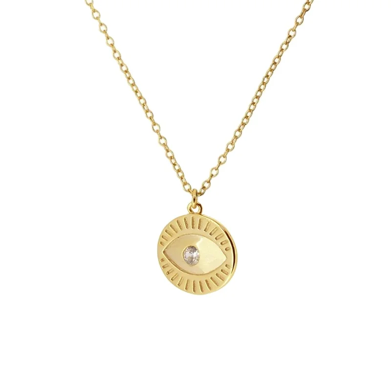 

womens sterling silver jewelry gold plated Round Charm CZ evil Eye Pendant Necklace