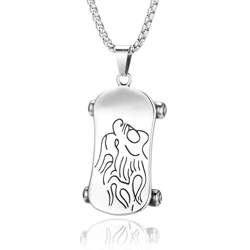 

Hip hop jewelry stainless steel mens skateboard pendant necklace