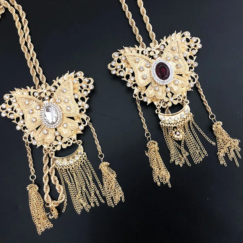 

Algerian chain sweater butterfly necklace chain ethic bold and longer chain pendant caftan big crystal necklace kravash