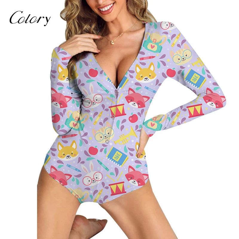 

Colory Winter Sleepwear Print Pajamas Cartoon Hoodie In Women, Picture shows