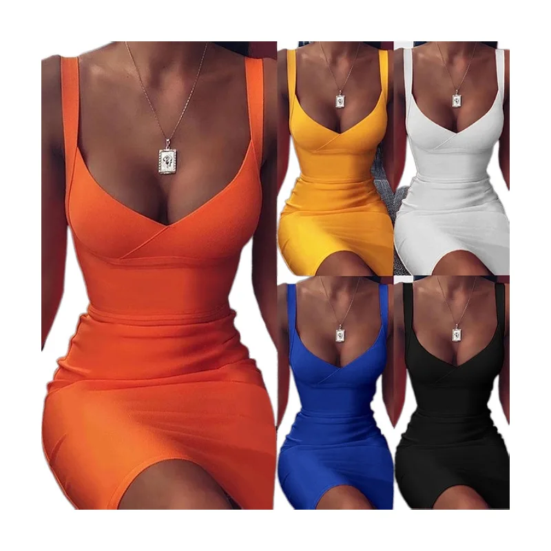 

2021 fashion sexy women's deep V vest short dresses women summer washable evening dresses women clothing lady party dress, Picture