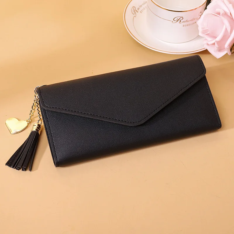 

Wholesale Long Envelope Black Wallet Blocking Zipper Pocket with ID Window Leather Purse for Ladies