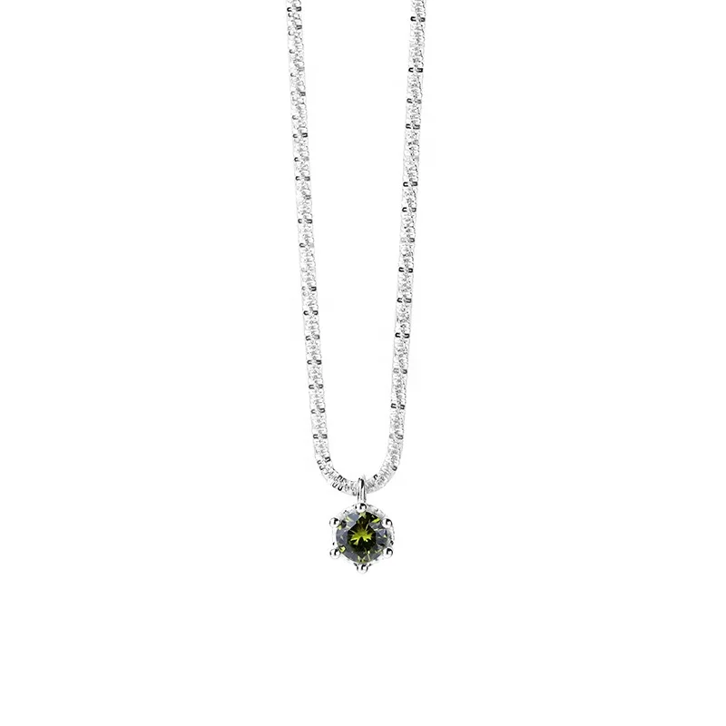 

6 * 6 MM Size S925 Sterling Silver Gypsophila Sparkling Necklace Women's Olive Green Zircon