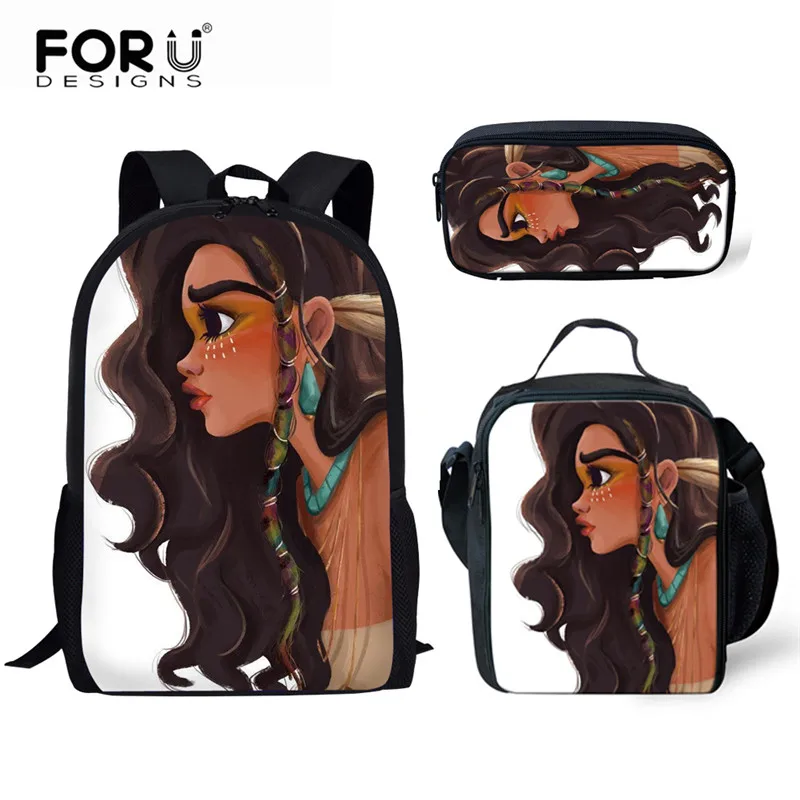 

Custom Fashion Cute African Black Girl Back Pack Kids Backpack Bag School Sets School Bags For Girls 3 pcs/Set With Lunch Boxes, Customized your own school backpack