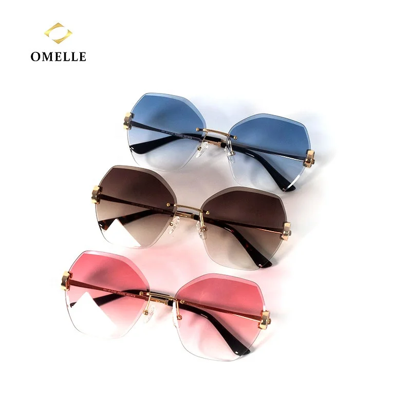 

OMELLE Super Hot Eyewear UV400 Oversized Shades Sun glasses Women Rimless Sunglass