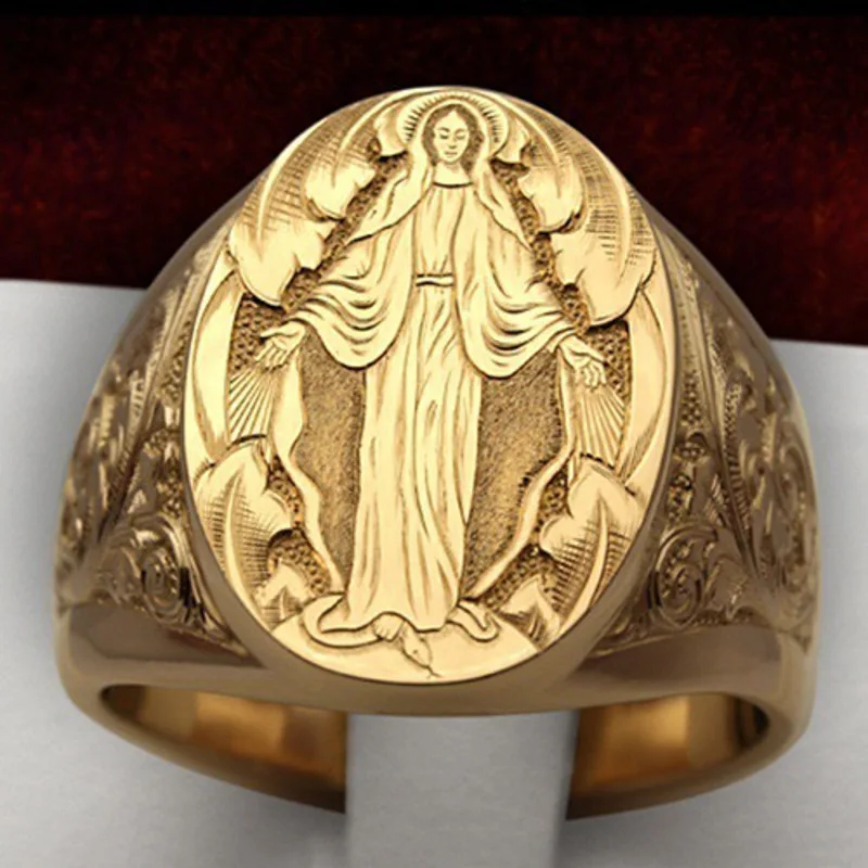 

2021 Sailing Jewelry Golden Virgin Mary Ring Fathers Day Gift Ring Virgin Mary Mens Ring
