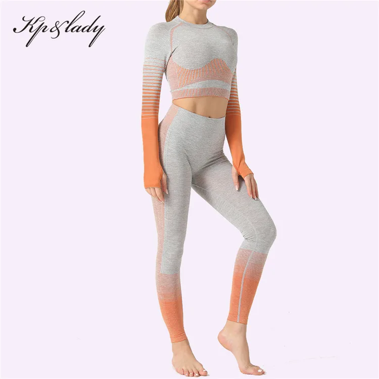 

Ladies Seamless Striped Yoga Wear Suit New Knitted High Waisted Seamless Sport Suit Women Fitness Clothing Sport Wear Yoga Set, Custom color