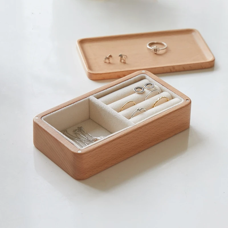 

Modern Style Wooden Jewelry Box Rectangle Portable Jewelry Organizer Case Wood Jewelry Ring Storage Box