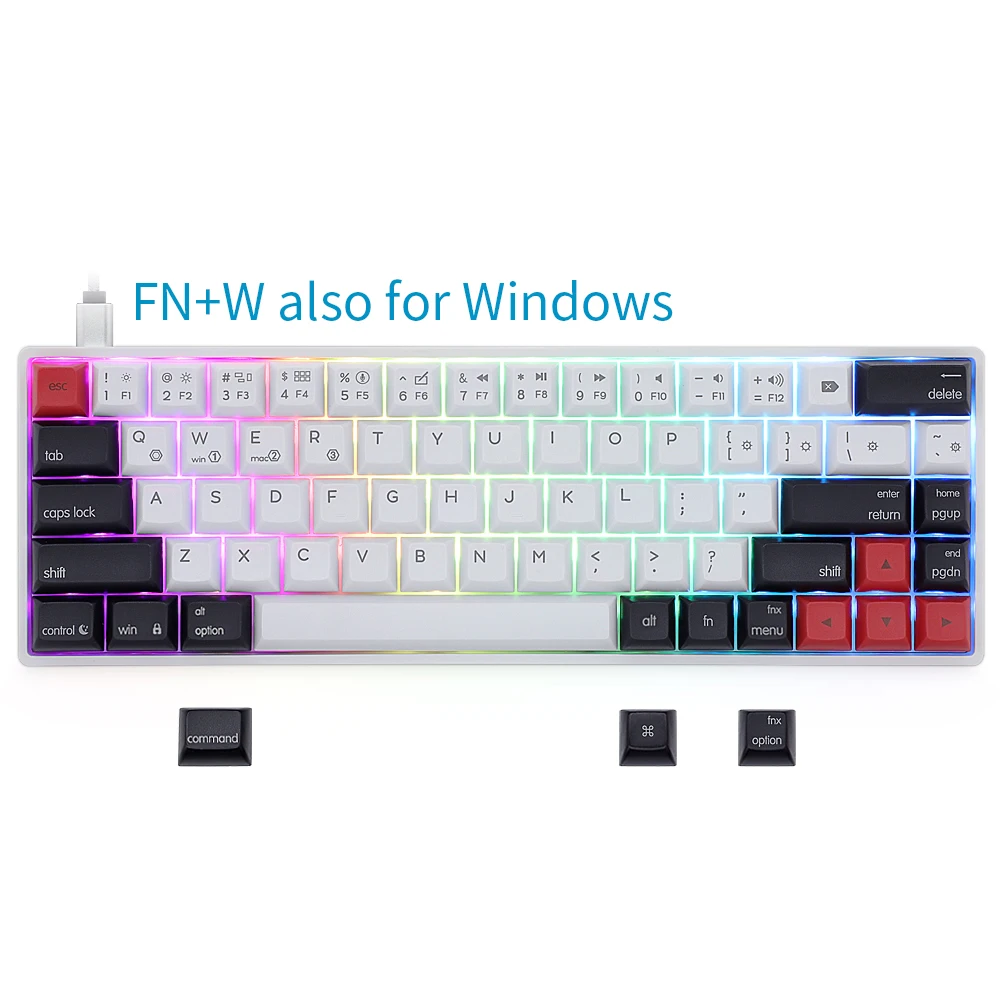 

Hotsale hotswap AK68 Gateron optical switch wired GK1 ball keycaps 68keys waterproof rgb gaming mechanical keyboard, Black/ white