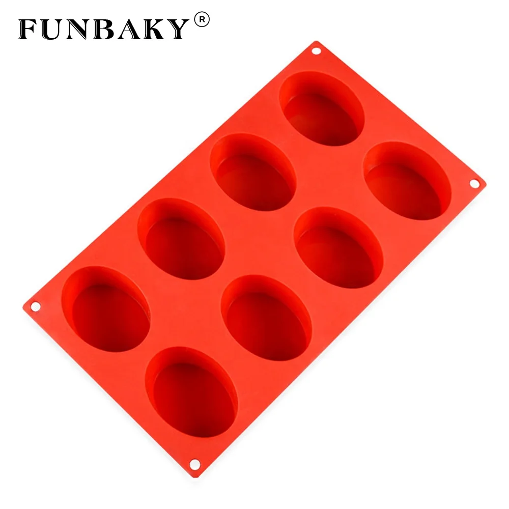 

FUNBAKY Heat resistant mini cake silicone mold 8 cavity oval shape soap silicone mold homemade candle mould silicone, Customized color