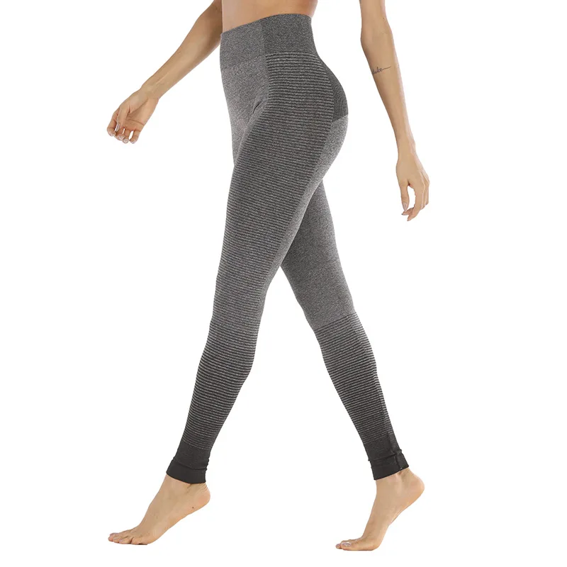 

OEM custom gym wear seamless slim striped high waist fitness sports leggings high wasted yoga pants, Customized colors