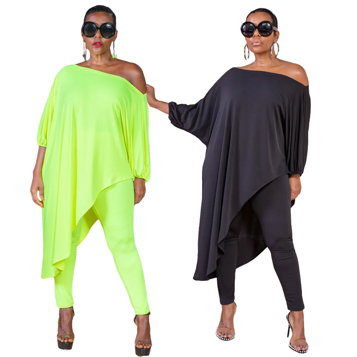 

Plain Women's Leisure Wear Inclined Shoulder Short Sleeve T-Shirt With Trousers 2 Piece Woman Set Top And Pants Summer Outfits