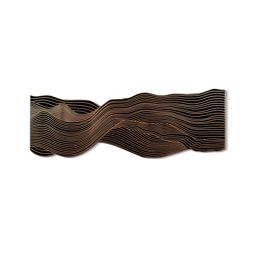 

Wholesale Modern Design Gold Line Acrylic Carving 3D Wall Art for Hotel Decor