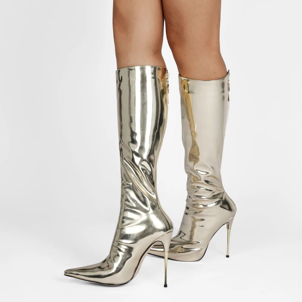 

Hot Selling Patent PU Trendy Women's High Heel Knee Boots in Europe and America