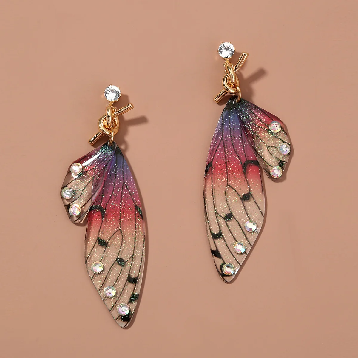 

2020 New Ins Trendy Long tassel Knot Earrings Simulation Cicada Wings w Rhinestone Dangle Earrings, Colorful