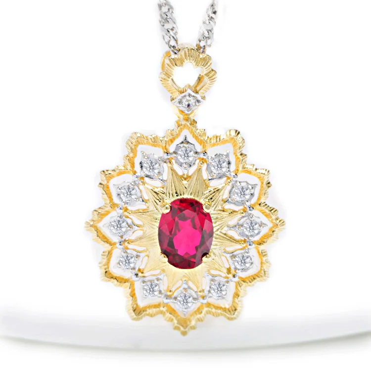 

OEM ODM luxury fashion jewelry red corundum gemstone silver 925 gold plated 18 k silver pendant necklace, Blue