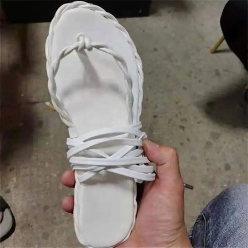 

Summer New Flat Sandals Women Braiding Strap Flip Flops Lace Up Open Round Toe Casual Design Plus Size 10.5, Black,gold,white,pink,apricot