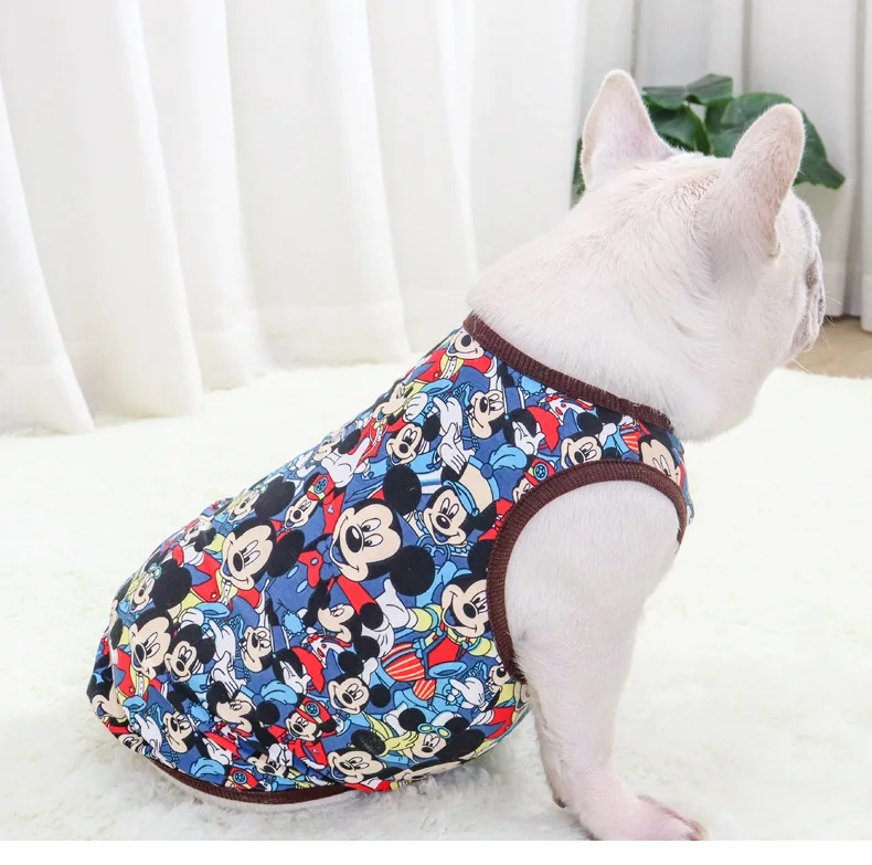 

Wholesale dog summer shirt thin cotton cartoon French bulldog fat dog clothes dog vest