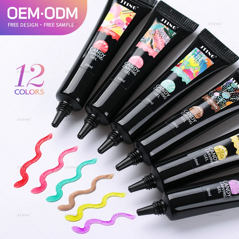 

JTING 3D DIY nail painting 12colors Soft Sweet candy carving gel nail polish collection set OEM ODM 10ml carved gel polish tube